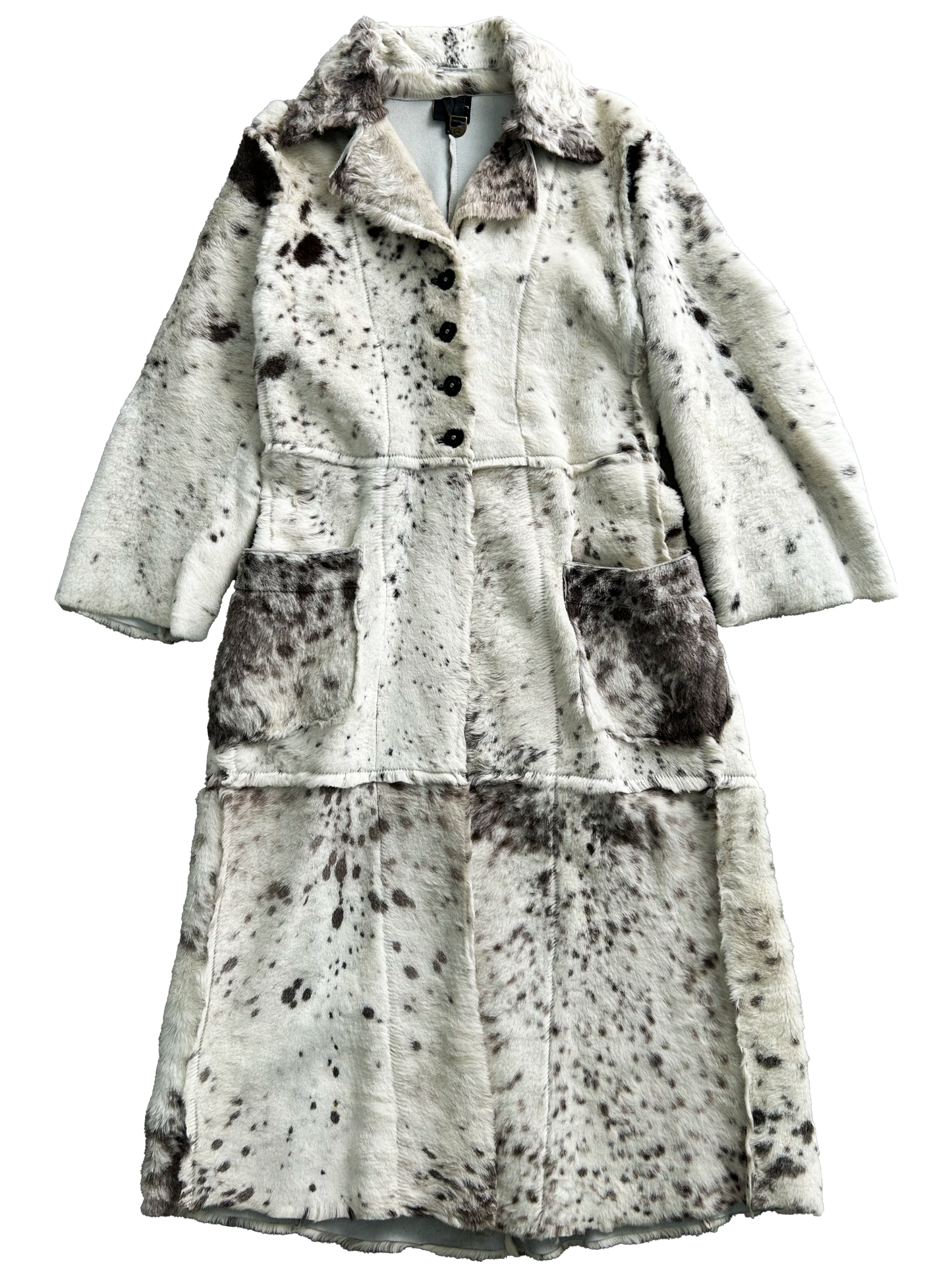 Cavalli AW06 White Pony Hair Winter Leopard Effect Long Leather Jacket