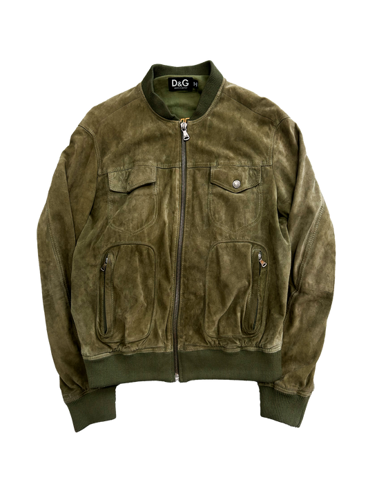 Dolce & Gabbana Green Lamb Leather and Velour Jacket (M)