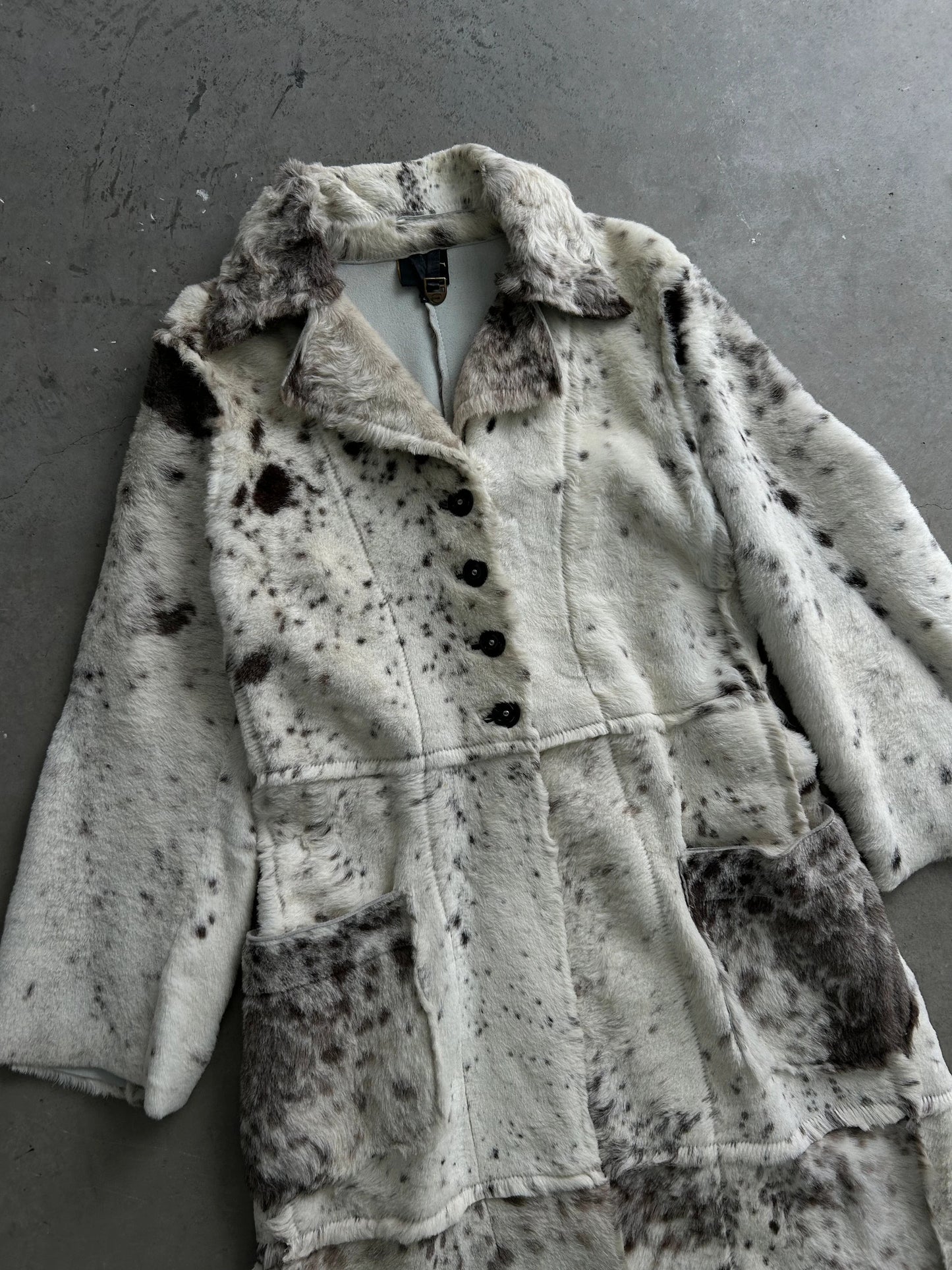 Cavalli AW06 White Pony Hair Winter Leopard Effect Long Leather Jacket