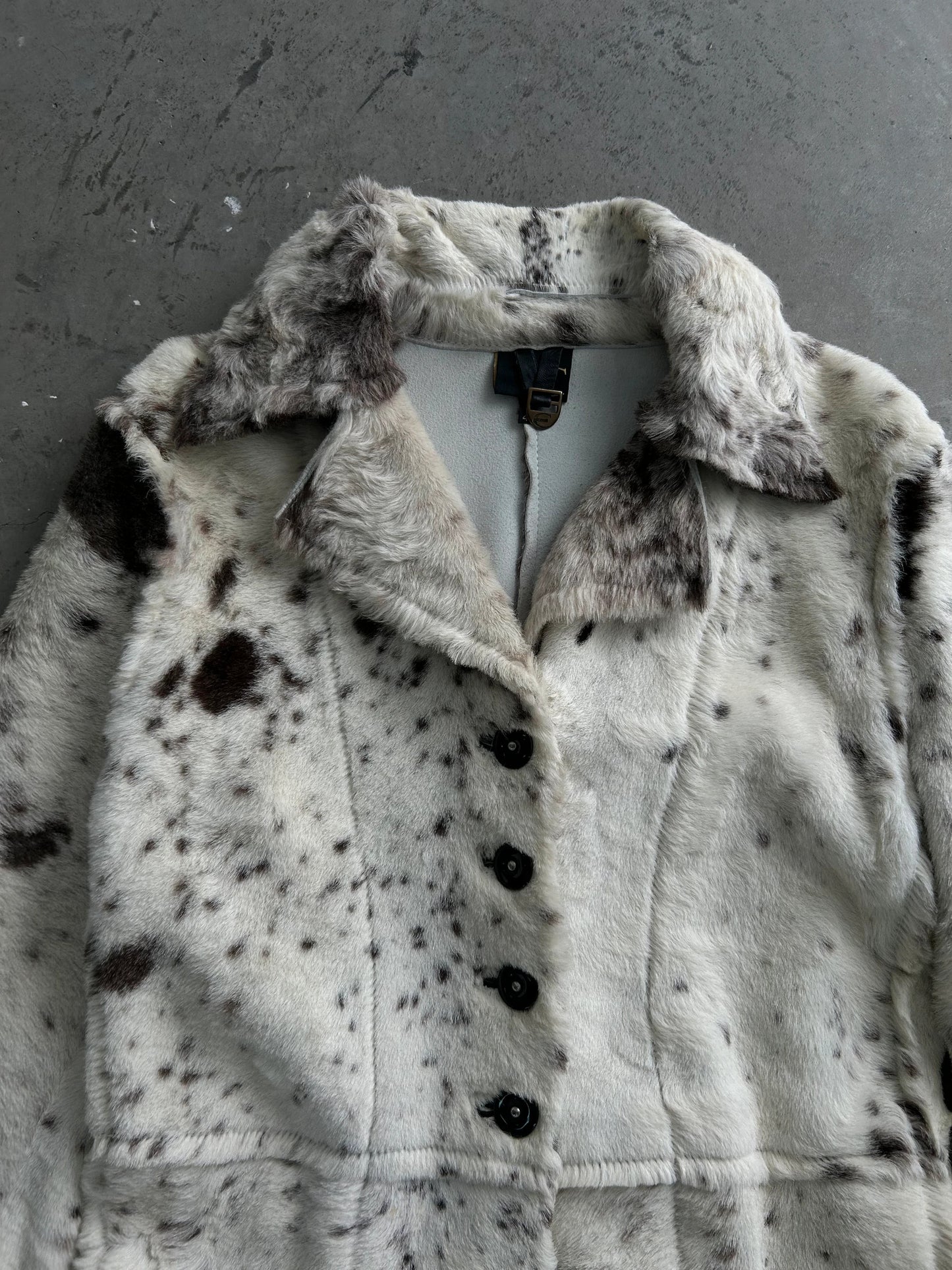 Cavalli AW06 White Pony Hair Winter Leopard Effect Long Leather Jacket