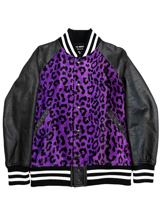 Junya Watanabe 2017 Purple Leopard Leather Varsity Jacket (S)