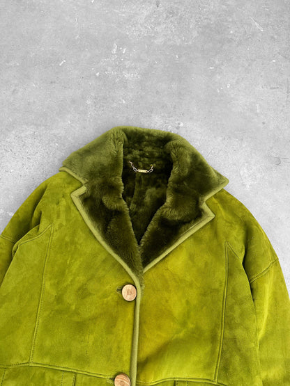 Loewe Green Lamb Leather and Fur 90's Coat (S)