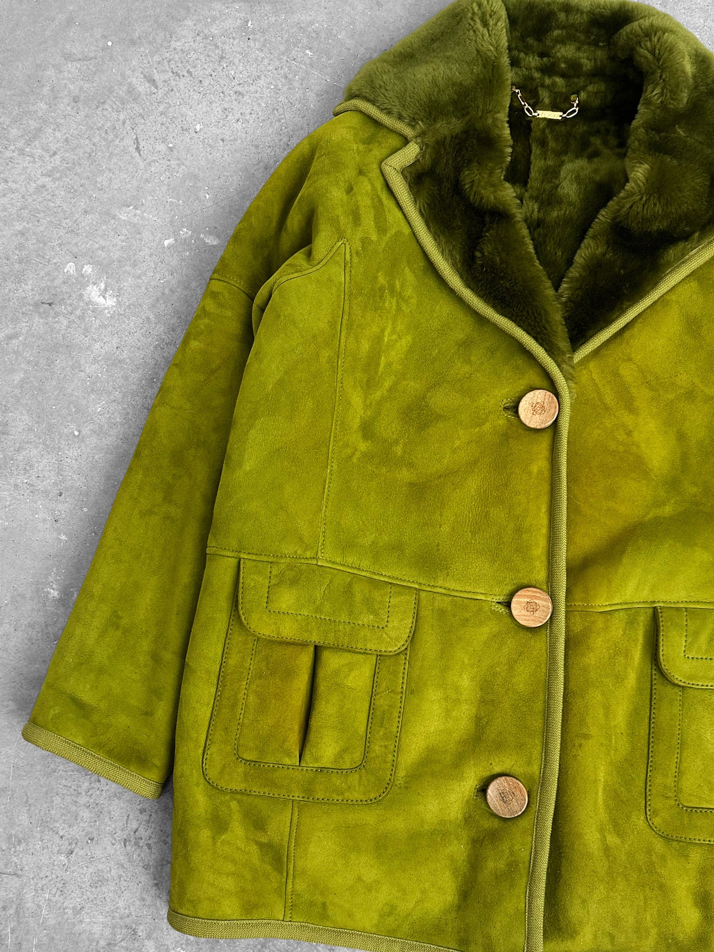 Loewe Green Lamb Leather and Fur 90's Coat (S)